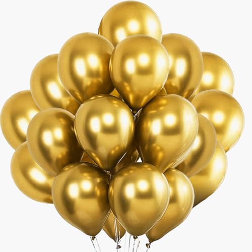 Luftballons Metallic Gold Helium, Ballon Chrome Golden Partyballon Deko Glänzende Latexballons Dekoration fur Geburtstags und Silvesterdeko – 50 Stück von Jonami