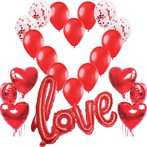 Valentinstag Deko Luftballon Dekoration Love Rot, XXL Love Folienballon Rote Herz Helium Folienballons und Konfetti Ballon Romantisch für Romantische Atmosphäre, Heiratsantrag, Hochzeit von Jonami