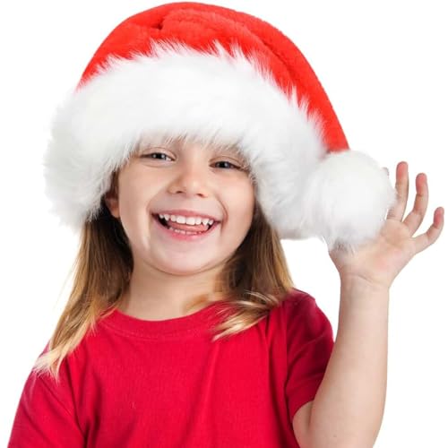 Weihnachtsmütze Kinder Nikolausmütze Plüsch. Weihnachtsmann Mütze Rot fur Kind (5-9 Jahre) Einheitsgröße. Weihnachtszubehör von Jonami