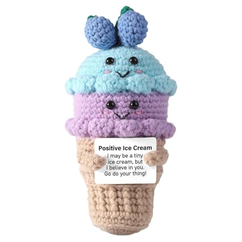 Jongyumo Emotionale Unterstützung Eiscreme, Pocket Hug Positive Stofftiere, Plüsch Häkelspielzeug Plüschtiere Geschenkideen, Handgemachte Cheer Up Strickspielzeug Ornamente mit Positiver Karte von Jongyumo