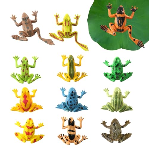 Jongyumo Frosch Spielzeugfigur,Froschspielzeug für Kinder aus PVC 12Stk | Frosch-Spielzeugfiguren mit klaren Texturen, lebendige Form für Spielpartys, Hausgarten, Dekoration oder Geschenke von Jongyumo