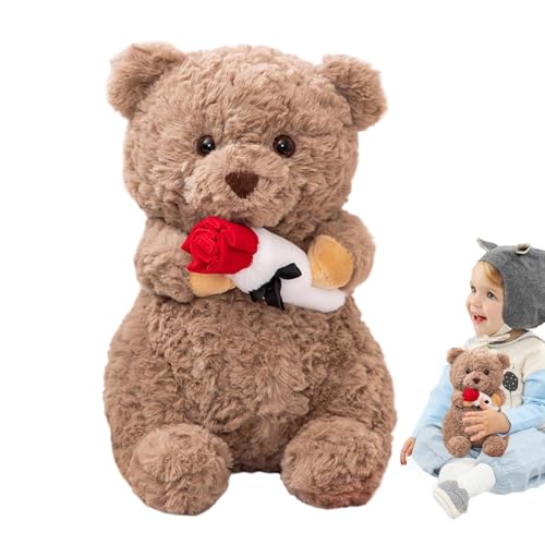 Jongyumo Teddybär Plüsch, 25cm Teddybären Stofftier Plüschtier mit Roterose, Liebevolles Kuscheltier, Süßer Weichem Plüsch Spielzeug mit Rosen von Jongyumo