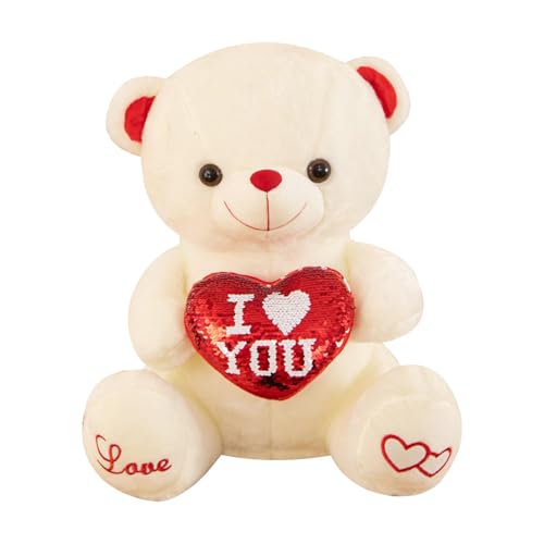 Plüschbär mit Herz Rot Beige, 30cm Gefüllte Bärenpuppen, Niedlicher Plüsch Herzbären Puppe, Teddybär Plüschteddy Kuscheltier Schmusetier Stofftier Heimdekoration für Valentinstag und Geburtstag von Jongyumo