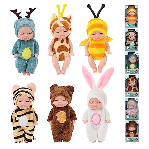 Jooheli Babypuppe, 6 Stück Baby Mini Puppen, Mini Reborn Puppen, Waschbares Babypuppen Set, Neugeborenes Mädchen Junge Spielzeug Geschenk, Mini Baby Puppe für Mädchen, Kleinkinder und Kinder von Jooheli