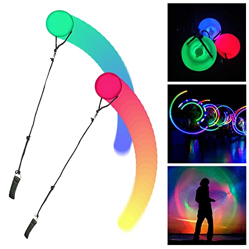 Jooheli LED Poi 2 Stück Verbesserte LED POI Bälle, POI Jonglierbälle mit Regenbogen Farben und Strobe-Effekt, Poi Bälle für Anfänger und Profis, Kinder und Erwachsene, für Spinnen Schwingen Bauchtanz von Jooheli