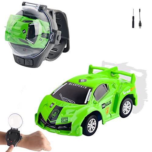 Jooheli Mini Remote Control Car Watch Toys, 2,4 GHz USB Ferngesteuertes Auto Uhr, Uhr Spielzeug Auto ABS RC Stunt Auto Rennauto Bracelet Mit Wasserdichter Hülle - Jungen Mädchen Geschenke (Green) von Jooheli