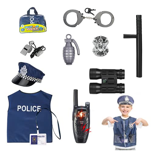 Jooheli Polizei Kostüm für Kinder, Polizei Kostüm Kinder mit Polizeimütze, Handschellen, Weste Sonnenbrille Walkie Talkie, Kinder Kostüm für Kinder Jungen Halloween Karneval von Jooheli