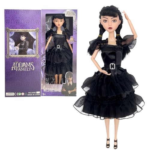 Jooheli Wednesday Puppe, Wednesday Family Doll, Wednesday Action Figuren, Wednesday Spielzeug, Lange Haare zum Frisieren, Geschenk für Fans Kinder Erwachsene (Schwarz) von Jooheli