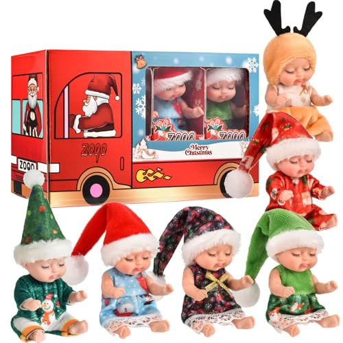 Joollurm 6 Stück Mini Reborn Puppen mit bunten Bademänteln, 4,3 Zoll winzige waschbare schlafende Silikon Baby Doll, Geschenk für Mädchen Jungen Kleinkinder Kinder 3+ (Weihnachtsserie-2) von Joollurm