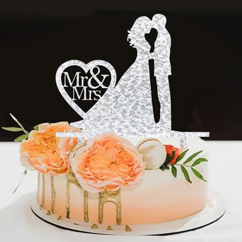 Cake Topper Hochzeit, Mr & Mrs Deko Hochzeit Tortenfiguren, Brautpaar Figuren Torte, Cake Topper Hochzeit Personalisiert, Tortenstecker Hochzeit Für Verlobung Party (Gold) von Jormftte