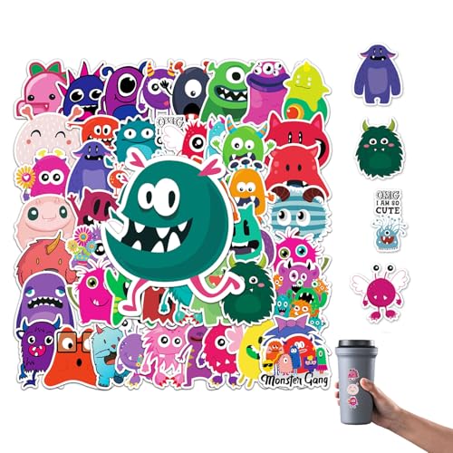 Jormftte 50 Stück Kleine Monster Aufkleber, Cartoon Anime Bunte PVC Stickers, Süßes Monster Aufkleber für Laptop Skateboard Fahrrad Computer Snowboard Gepäck Auto von Jormftte