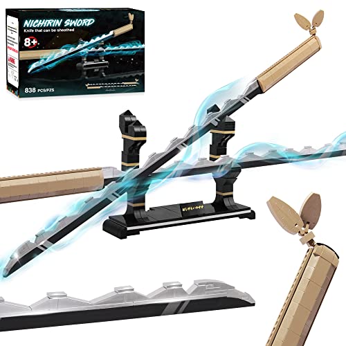 Demon Slayer Swords, 40 Zoll Hashibira Inosuke Dual-Sword Building Block mit Ständer, Anime Sword Building Toy für Jungen im Alter von 8–12 Jahren, 838 Teile von Jorumo