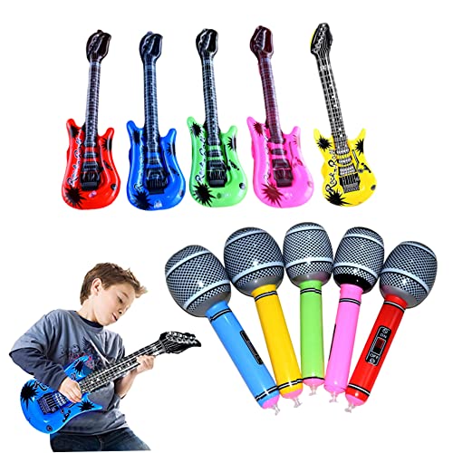 Jorzer Aufblasbares Musikinstrument aufblasbare Gitarre aufblasbare Mikrofon Kinder aufblasbare Props Party Dekoration Musikinstrument Set 10pcs Zufallsfarbe von Jorzer