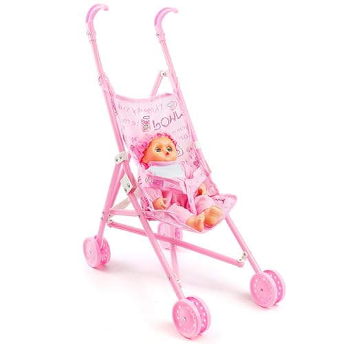 Jorzer Babypuppe Mit Kinderwagen 2 Teiliges Set Faltbarer Realistischer Puppenwagen Weicher Hautfreundlicher Puppenwagen Robuster Kinderwagen Spielzeug Puppenwagen von Jorzer