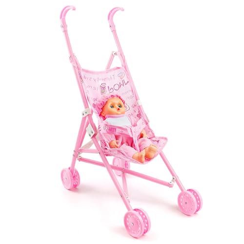 Jorzer Babypuppe mit Kinderwagen Puppenwagen 2 teiliges Set Faltbarer realistischer Puppenwagen weicher hautfreundlicher Puppenwagen Robustes Kinderwagenspielzeug für Rollenspiele von Jorzer