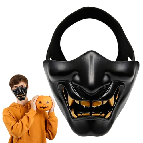 Böse Halbgesichtsmaske Dämonen-Schutzmaske für die untere Gesichtspartie TPU golden für Airsoft-CS-Spiele Halloween-Partys Schwarze Dämonen-Halbgesichtsmaske von Jorzer