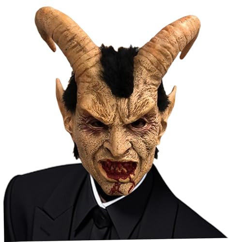 Dämonenmaske, Tierschädelmaske mit Haaren, blutigem Mund und besonderen Ohren. Gruselige Halloween-Dekorationen für Erwachsene. Realistische Vollgesichtsabdeckung Dämonenmaske, Tierschädelmaske mit Haaren, blutigem Mund und besonderen Ohren. Gruselige Halloween-Dekorationen für Erwachsene. Realistische Vollgesichtsabdeckung von Jorzer