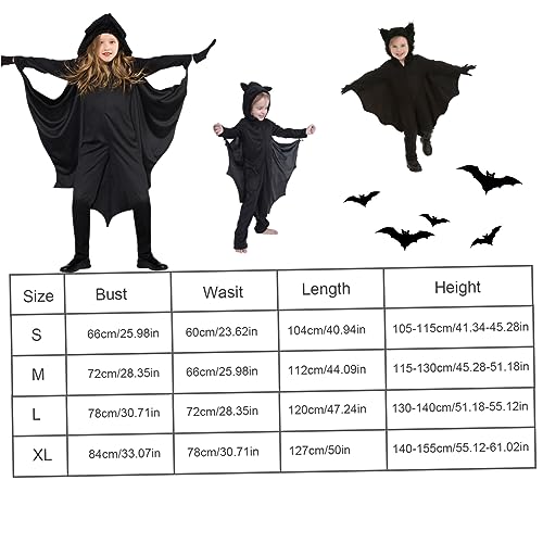 Fledermauskostüm Alte Kostüm Kinder mit Kapuzefledermaus atmungsaktiv integrierter Zipper Halloween Kostüme mit Handschuhen für Kinder 7-8 Jahre Jungen Mädchen für Höhe 45,3-51,2 Zoll (m) von Jorzer