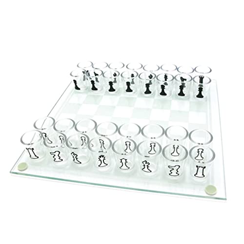 Glasschach -Set -Schachbrettglas mit 32pcs Acrylbecher Schach- und Weinbecher -Schuss -Trinkglas -Schach -Set für Erwachsene von Jorzer