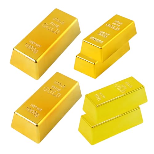 Gold Bullion 3 Größe gefälschte goldene Bars 6pcs Nicht -Slip -Buchstaben Print Requent Geld Plastik wasserdichte gefälschte Goldnuggets für Halloween Party Bar Movie Prop Home Decor (6,5/4,4/2.35in von Jorzer