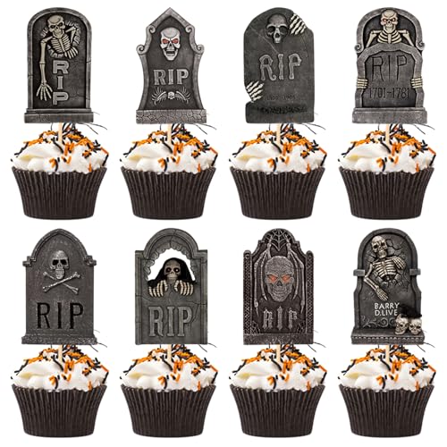Halloween-Cupcake-Topper, Grabstein-Cupcake-Topper, 48 Stück, 6 Stile, gruselige Mini-Grabsteine, Picks, DIY-Halloween-Kuchendekorationen Halloween-Cupcake-Topper, Grabstein-Cupcake-Topper, 48 Stück, 6 Stile, gruselige Mini-Grabsteine, Picks, DIY-Halloween-Kuchendekorationen von Jorzer