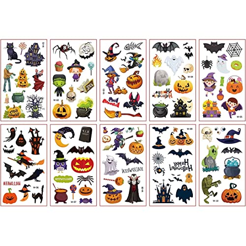 Jorzer Halloween temporäre Tattoos Kindertattoos Aufkleber Kinder Tattoos Halloween Make -up Aufkleber für Kinder Party wasserdichte gefälschte 3D -Tattoos Pass an den Paketgeschenken 10 Blätter von Jorzer