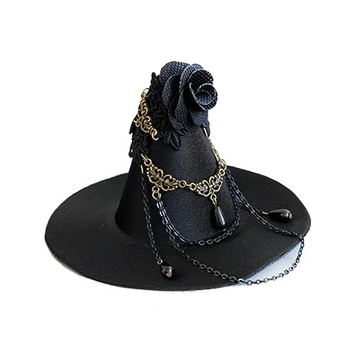 Hexenhut Gothic Cosplay Hexe Mini Top Hat Parade Schwarzer Hexenhut Stirnband Seitenclip Kopfbedeckungskante Clip Accessoires (schwarz) von Jorzer