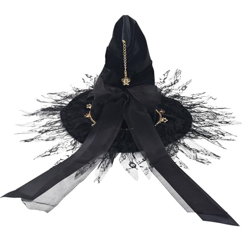 Hexenhut schwarzer Lolita Bow Spitzenzauberer Hut mit Ribbon Cosplay Halloween Accessoire für Erwachsene Hexenhut schwarzer Lolita Bow Spitzenzauberer Hut mit Ribbon Cosplay Halloween Accessoire für Erwachsene von Jorzer