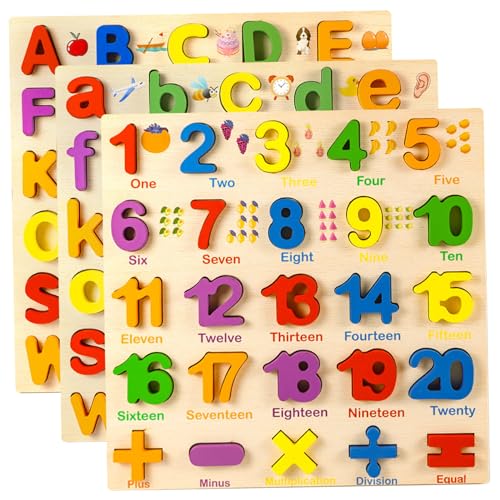 Holzpuzzles, 3-teiliges Alphabet- und Zahlenpuzzle, pädagogisches Vorschul-Lernspielzeug für Jungen und Mädchen im Alter von 1, 2, 3, 4 5 Jahren Holzpuzzles, 3-teiliges Alphabet- und Zahlenpuzzle, pädagogisches Vorschul-Lernspielzeug für Jungen und Mädchen im Alter von 1, 2, 3, 4 5 Jahren von Jorzer