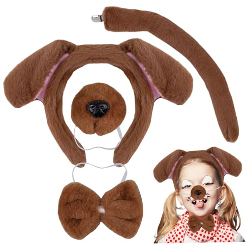 Hundekostüm für Kinder 4pcs/Set niedliche Plüsch dekorativ braune Hundehund -Outfits Beinhaltet Ohren, Schwanz, Nase, Fliege Halloween Kostüm Kostüm für Kinder & Toddler Cosplay Party von Jorzer