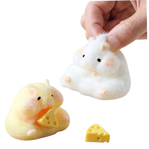 Jorzer 2 PCS Hamster Hamster Spielzeug Weiches Entzückendes Stressabbau Spielzeug Kleine Quetschhamsterform mit Käse Zappelspielzeug für das Home Office Gelb Weiß von Jorzer