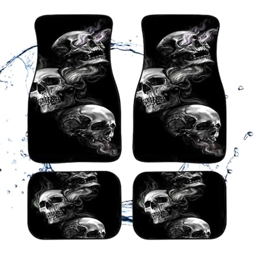 Jorzer Auto-Bodenmatten 4-teilig/Set Totenkopf-Druck Gothic wasserdicht rutschfest universell einsetzbar dekorative Innenausstattung vorne/hinten Teppich-Automatten von Jorzer