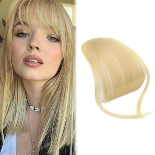 Jorzer Clip-In-Pony für Frauen 24,9 cm natürlicher Clip-On-Pony hellgoldene Air-Bangs-Haarspange mit unsichtbarem Netz atmungsaktiv lockig schneidbar waschbar Fake-Pony-Clip-On-Pony von Jorzer