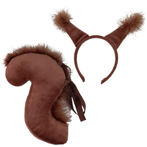 Jorzer Eichhörnchenkostüm für Damen und Mädchen. Pelziges Tierkostüm inklusive Ohrenstirnband und Schwanz. Niedliche Kostüme für Halloween Weihnachten die Bühne Cosplay Eichhörnchenschwanz. von Jorzer