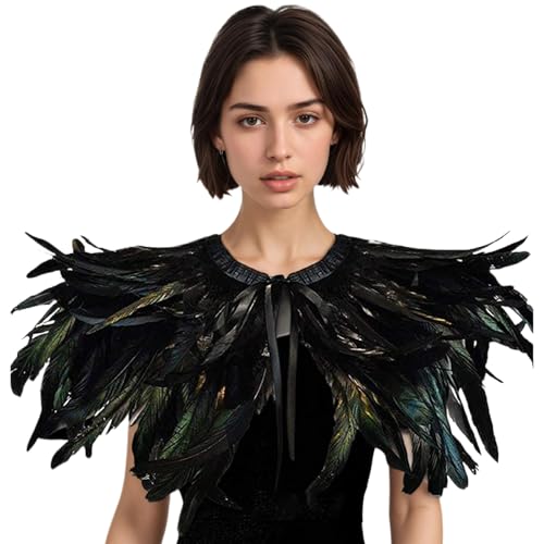 Jorzer Federn Schal, Halloween Black Green Federn Cape mit Krawattengurt realistische gotische Cape - -Schals für Party, Kostüm, Cosplay. Jorzer Federn Schal, Halloween Black Green Federn Cape mit Krawattengurt realistische gotische Cape - -Schals für Party, Kostüm, Cosplay. von Jorzer