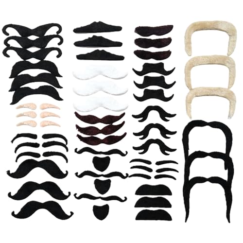 Jorzer Gefälschte Schnurrbärte 48pcs Halloween Stick on Schnurrbart 16 Designs Selbstklebende Bärte lustige Kostüme Accessoires für Karneval, Cosplay, Masquerade-Partyspielzeugspiel von Jorzer