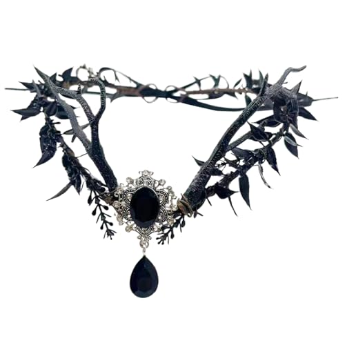 Jorzer Geweihkrone Gothic Schwarze Feenkrone Geweih Stirnband Vintage Exquisite Blumenkrone mit Kristall und Band dekorative Blätterkrone für Diademe Halloween von Jorzer