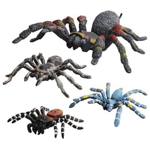 Jorzer Halloween -Dekoration Simulierte Spinnenstatue -Modell Realistische Spinnenfiguren Kunststoff Spinnen -Aktion Figur für Sammlungswissenschaft Bildung, 4pcs von Jorzer