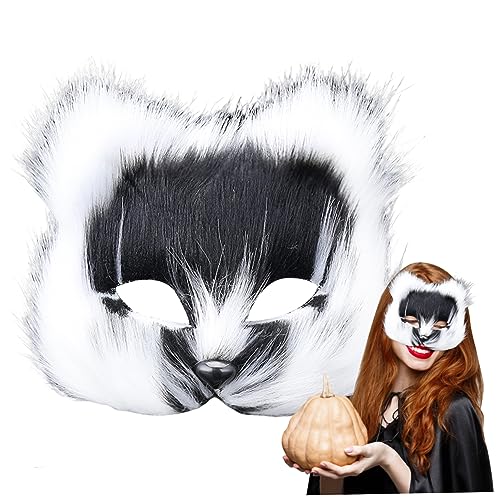 Jorzer Halloween Fox Maske Plüsch Realistische Halbgesichtskatze Katze Maske Dress Up Maskerade Tiermasken für Cosplay-Kostüm Halloween Spielzeugspiel 7.09 x 7,09 Zoll von Jorzer