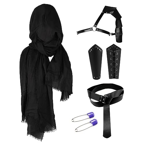 Jorzer Halloween Männer Renaissance Kostüm 5pcs/festgelegte mittelalterliche Pu Renaissance Accessoires Retro Cosplay Halloween Kostüme für Cosplay -Party Black Toy Game von Jorzer