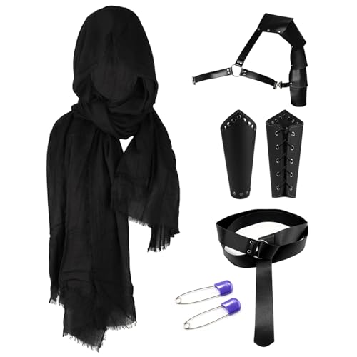 Jorzer Halloween Männer Renaissance Kostüm Retro Kapuze Umhang mittelalterlicher Pu Renaissance Accessoires Retro Cosplay Halloween Kostüme für Cosplay -Party 5PCS/Set Black von Jorzer