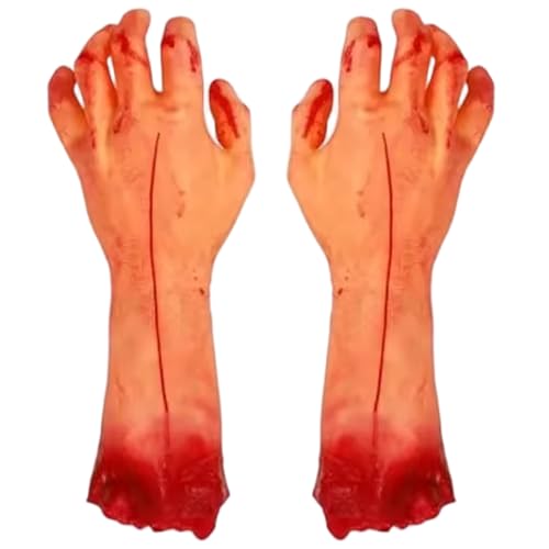 Jorzer Halloween-Requisiten, 1 Paar realistische, blutige, abgetrennte, falsche Hände, falsche Körperteile aus Vinyl für die Dekoration von Spukhäusern, Horror-Requisiten, Dekoration für Spukhausbars Jorzer Halloween-Requisiten, 1 Paar realistische, blutige, abgetrennte, falsche Hände, falsche Körperteile aus Vinyl für die Dekoration von Spukhäusern, Horror-Requisiten, Dekoration für Spukhausbars von Jorzer