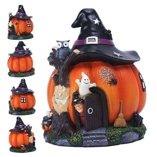 Jorzer Halloween Statue Harz Luminous Witch Kürbiskornament wasserdichte Halloween -Kürbis -Dekorationen für Garten im Freien Spielzeugspiel 20 * 14 * 14,5 cm von Jorzer