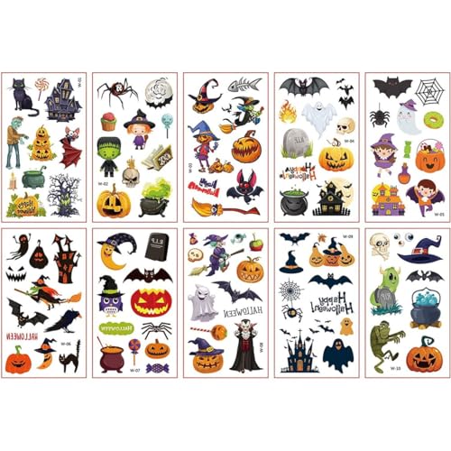 Jorzer Halloween temporäre Tattoos 10 Blätter Tattoos Make -up -Aufkleber für Kinder Party wasserdichte gefälschte 3D -Tattoos Pass am Paketgeschenke Party Bag Spielzeugspiel Spielzeugs von Jorzer