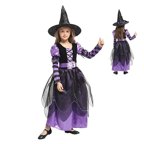 Jorzer Hexenkostüm Girls Witch Kostüm mit Hut und Gürtel Kids Hexe Halloween Kostüm Hexenkleider Mädchen Halloween Kostüm Girls Cosplay Bühne Performance 2XL von Jorzer