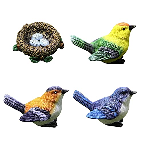 Jorzer Miniatur-Vogelfiguren und Nest-Set dekoratives Gartenvogelornament aus Kunstharz für die Gartendekoration im Freien 4-teiliges Gartenvogelfiguren von Jorzer