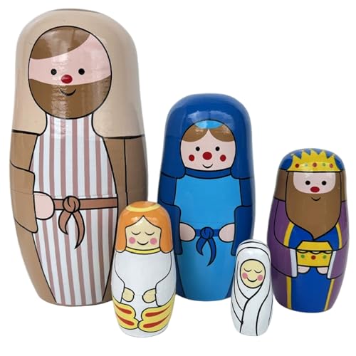 Jorzer Nistpuppen 5pcs Jesus Krippe stapeln exquisites Malerei Holzpuppen zum Weihnachtstag Ostern Geburtstag Jorzer Nistpuppen 5pcs Jesus Krippe stapeln exquisites Malerei Holzpuppen zum Weihnachtstag Ostern Geburtstag von Jorzer