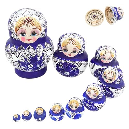 Jorzer Nistpuppen für Kinder, 10pcs Mädchen Muster Matryoshka Puppe Natural Holzblau Matrioshka Russische Nistpuppen Stapelspielzeug Home Dekoration, Geschenke 1 Set Jorzer Nistpuppen für Kinder, 10pcs Mädchen Muster Matryoshka Puppe Natural Holzblau Matrioshka Russische Nistpuppen Stapelspielzeug Home Dekoration, Geschenke 1 Set von Jorzer