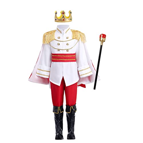 Jorzer Prince Charming Kostüm Royal Prince Outfits Langarmjacke Hose Krongürtel Set Carnival Dress up Kostüm Halloween Geburtstagsfeier Rollenspiele (120 cm) von Jorzer