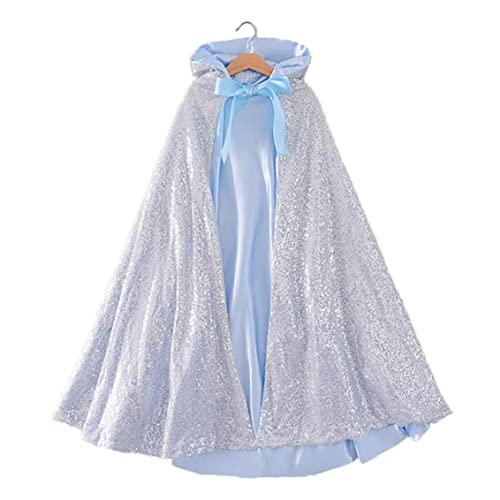 Jorzer Prinzessin Cape mit Kapuze für 8-13 Jahre alte kleine Mädchen Prinzessin Cloak 35,43 Zoll Cosplay ELSA Cape Blue Prinzessin Cloaks Weihnachten Halloween Custome Party Accessoires von Jorzer